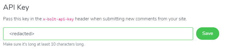 Bolt comments - api key settings