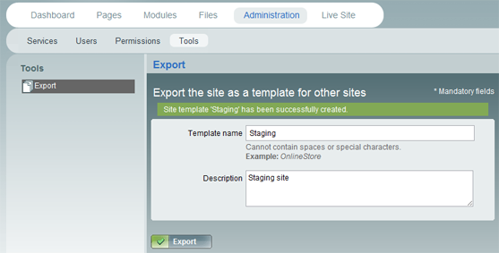 Sitefinity: export a site